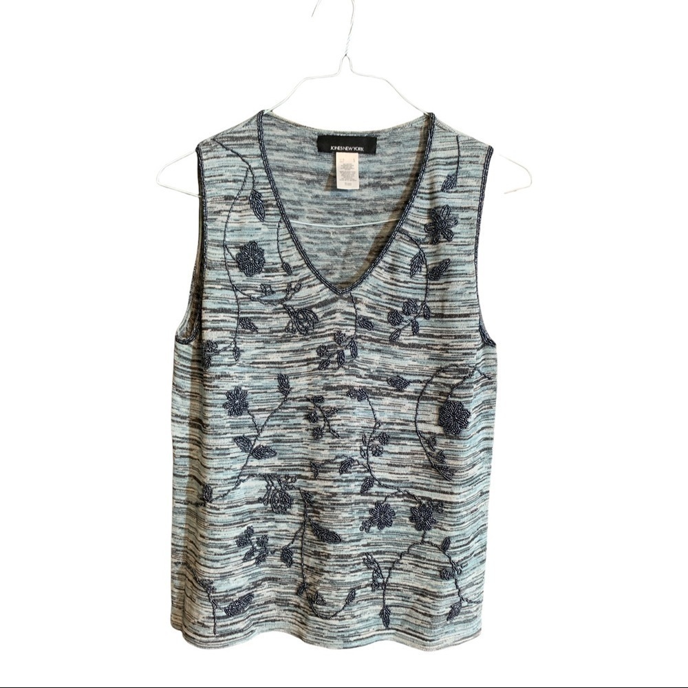 Women’s Jones New York size large, gray beaded pullover v-neck sleeveless top
